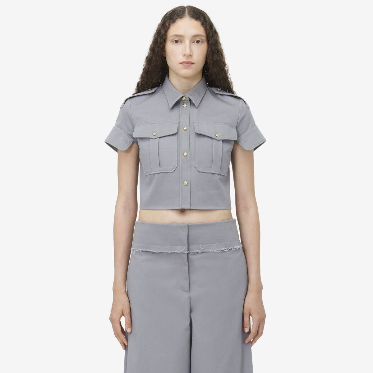 Alexander McQueen Women's Grey & Silver Cropped Utility Shirt​ - 46 (Cotton)
